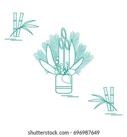 Japanese new year home decorations kadomatsu and bamboo. Design for banner, poster or print.