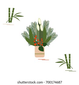 Japanese new year home decorations kadomatsu and bamboo. Design for banner, poster or print.