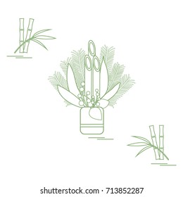 Japanese new year home decorations kadomatsu and bamboo. Design for banner, poster or print.