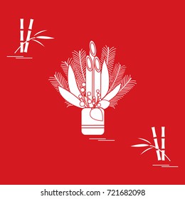 Japanese new year home decorations kadomatsu and bamboo. Design for banner, poster or print.