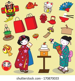 Japanese New Year Icon illustration set