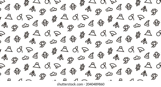 Japanese New Year icon pattern background for website or wrapping paper (Monotone version)