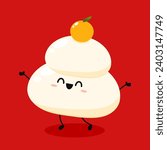 Japanese New Year Kagami Mochi Rice Cake. Illustration material Kagami mochi lucky charm simple vector. Kagami Mochi character or mascot.
