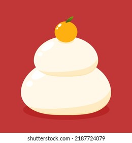 Japanese New Year Kagami Mochi Rice Cake. Illustration material Kagami mochi lucky charm simple vector.