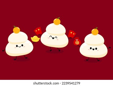 Japanischer Neujahrskuchen Kagami Mochi Reiskuchen. Illustrationsmaterial Kagami mochi Glück charme einfache Vektorgrafik. Kagami Mochi Charakter oder Maskottchen.