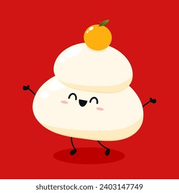 Japanese New Year Kagami Mochi Rice Cake. Illustration material Kagami mochi lucky charm simple vector. Kagami Mochi character or mascot.