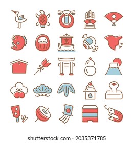 Japanese New Year. Lucky Charm Icon Set.