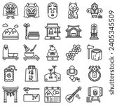 Japanese New Year related line icon set, vector illustration