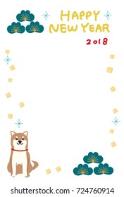 Japanese New Year's card in 2018. /In Japanese it is written "happy new year" and "dog".