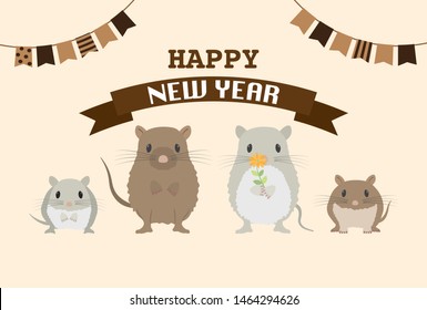 Japanese New Year's card in 2020. Rat silhouette vector illustration.