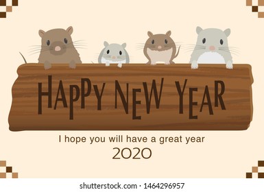 Japanese New Year's card in 2020. Rat silhouette vector illustration.