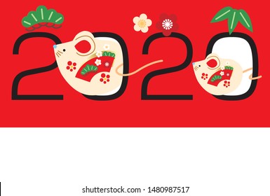 Japanese new years card in 2020.Reiwa is Japanese new era.Kinga-Shinnen means happy new year.
