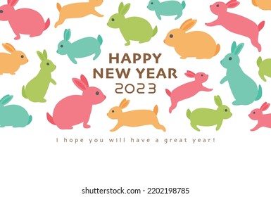 Japanese New Year's card in 2023. colorful rabbit icon pattern.