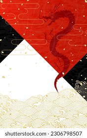 Japanese New Year's card for 2024 The dragon, which is the zodiac, and a Japanese paper-style background
