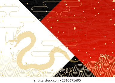 Japanische Silvester-Karte für 2024 Der Drache, der Zodiac, und ein japanischer Papierhintergrund