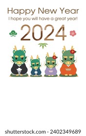 Japanese New Year's card in 2024. Japanese characters translation: "I am indebted to you for my last year. Thank you again this year. At new year's day" "Dragon".