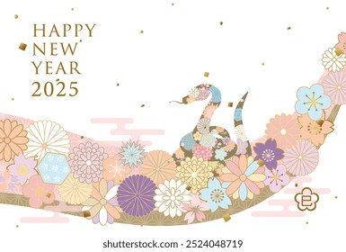 Japanese New Year's card in 2025. flower pattern snake.
In Japanese it is written "snake".