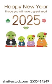 Japanese New Year's card in 2025. Japanese characters translation: "I am indebted to you for my last year. Thank you again this year. At new year's day" "Snake".