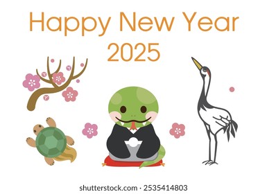 Japanese New Year's card in 2025. Japanese characters translation: "I am indebted to you for my last year. Thank you again this year. At new year's day" "Snake".