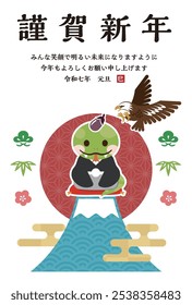 Japanese New Year's card in 2025. Japanese characters translation: "Happy New Year" "I am indebted to you for my last year. Thank you again this year. At new year's day" "Snake".