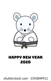 A Japanese New Year's card with an illustration of a judo mouse.