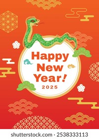 Ilustración japonesa de la tarjeta del Año Nuevo del Año de la Serpiente.