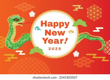 Ilustración japonesa de la tarjeta del Año Nuevo del Año de la Serpiente.