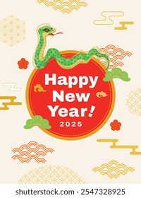 Ilustración japonesa de la tarjeta del Año Nuevo del Año de la Serpiente.