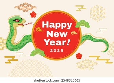 Ilustración japonesa de la tarjeta del Año Nuevo del Año de la Serpiente.