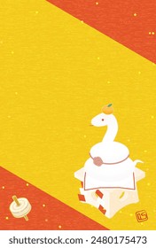 Japanese New Year's card for the year of the snake 2025, simple isometric illustration of a snake - Translation: Snake.