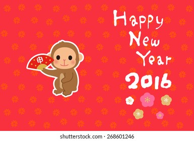 Japanese new year's card,new year 2016,monkey