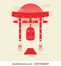 Japanese New Year's eve bell. Temple Bell. Concept Japanese element vector illustration. Retro style. New Year. Illustration for postcards, banner, posters