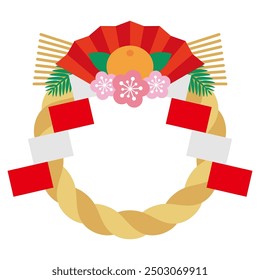 Japanese New Year's greeting material, a gorgeous shimenawa rope for New Year's, vector illustration