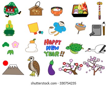 Japanese New Year's icons set
