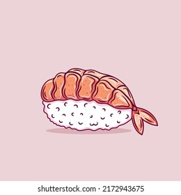 Japanese nigiri sushi with prawn Ebi sushi rice illustration vector.
