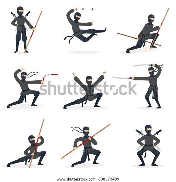 Ninja Assassin Japonais En Costume Noir Image Vectorielle De Stock Libre De Droits 608573489