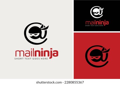 Japanese Ninja Head Mask with At Asperand Symbol for Mail E-Mail Address Internet Website Icon logo design