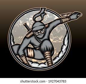 Japanese ninja illustration. Premium vector