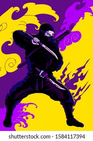 Japanese ninja vector design for poster, sticker, and book cover