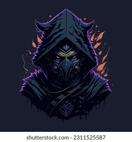 Japanese ninja wearing a black hoodie in vector art