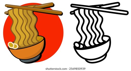 Japanese noodle bowl, simple flat style, logo sign symbol vector illustration pictogram, isolated on white for mobile app