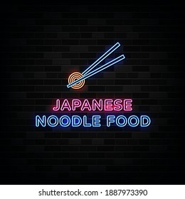 Japanese Noodle Food Neon Signs Vector. 