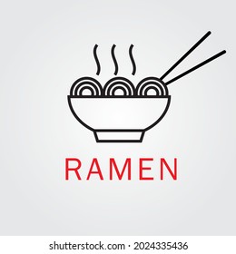 Japanese noodle logo on white background. Ramen restaurant sign symbol. vector illustration in flat style modern design. Ramen logo in linear style