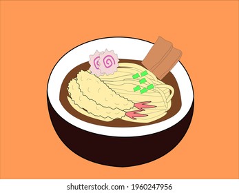 japanese noodle tempura ramen vector food 