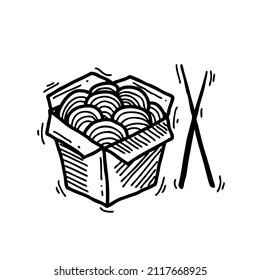 Japanese noodles in box vector sketch 