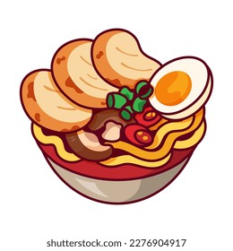 Japanese noodles ramen with chicken isolated illustration vector. Ramen noodle soup icon design. Chicken ramen cartoon vector