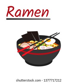 Japanese noodles: ramen. Flat vector illustration.