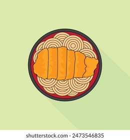 Japanese noodles ramen with fried chicken isolated illustration vector. Katsu ramen noodle soup icon design. Katsu curry noodles cartoon vector.