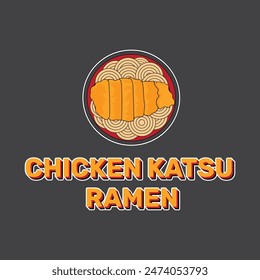 Fideos japoneses ramen con pollo frito aislado ilustración Vector. Diseño de icono de sopa de fideos Katsu ramen. Vector de dibujos animados de fideos al curry Katsu.