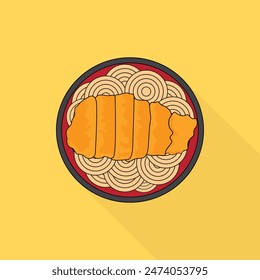 Japanese noodles ramen with fried chicken isolated illustration vector. Katsu ramen noodle soup icon design. Katsu curry noodles cartoon vector.